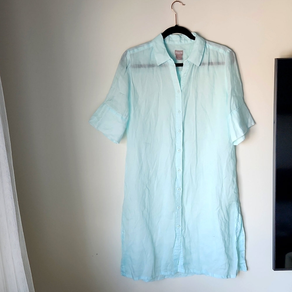 Chicos Mint Green Linen 3/4 Sleeve Relaxed Tunic Chicos l  US 8/10